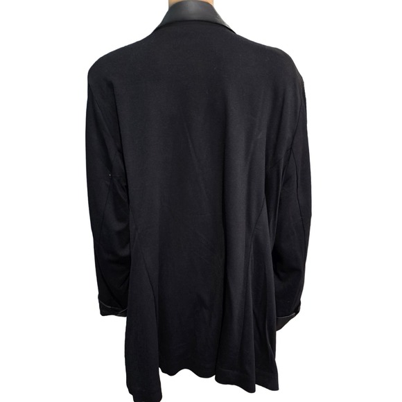 Susan Graver Black Ponte Blazer Faux Leather Trim Front Button 28WP NEW - Picture 3 of 5